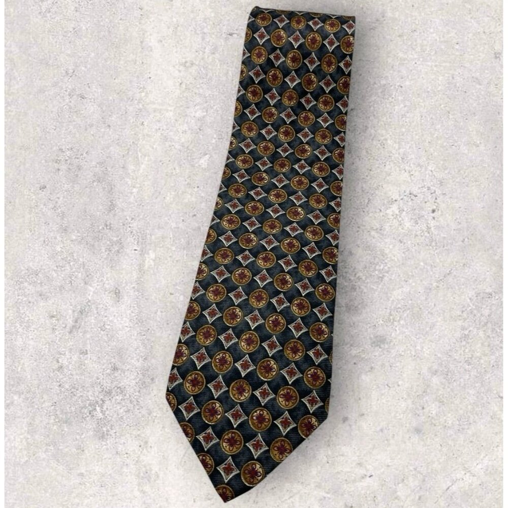 VALENTINO Silk Tie ITALY Gray Brown Geometric W:3.8" EUC